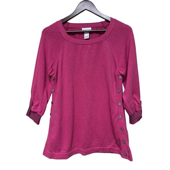 Soft Surroundings Pink Button Detail 3/4 Sleeve Sweater Women's Medium - Picture 1 of 9